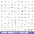 100 engineering systems icons set, outline style Royalty Free Stock Photo