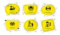 Engineering team, Hold heart and Bitcoin project icons set. Business growth, Hold box and Third party signs. Vector