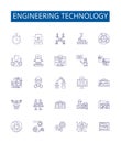 Engineering technology line icons signs set. Design collection of Engineering, Technology, Design, Fabrication Royalty Free Stock Photo