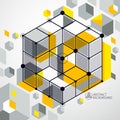 Engineering technology vector yellow wallpaper made with 3D cubes and lines. Engineering technological wallpaper made with Royalty Free Stock Photo