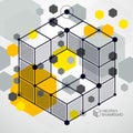 Engineering technology vector yellow wallpaper made with 3D cubes and lines. Engineering technological wallpaper made with Royalty Free Stock Photo