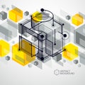 Engineering technology vector yellow wallpaper made with 3D cubes and lines. Engineering technological wallpaper made with Royalty Free Stock Photo
