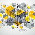 Engineering technology vector yellow wallpaper made with 3D cubes and lines. Engineering technological wallpaper made with Royalty Free Stock Photo