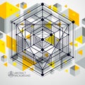 Engineering technology vector yellow wallpaper made with 3D cubes and lines. Engineering technological wallpaper made with Royalty Free Stock Photo