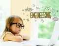 Engineering text with little girl Royalty Free Stock Photo