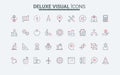 Engineering thin black and red line icons set, engineers tools and data system for work