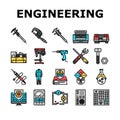 engineering tool work wrench icons set vector