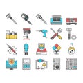 engineering tool work wrench icons set vector