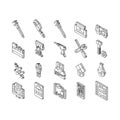 engineering tool work wrench isometric icons set vector