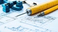 Engineering Tools and Blueprints on Workspace Royalty Free Stock Photo