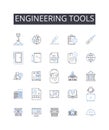 Engineering tools line icons collection. Scientific equipment, Technology devices, Computing machinery, Manufacturing