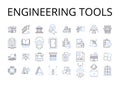 Engineering tools line icons collection. Scientific equipment, Technology devices, Computing machinery, Manufacturing