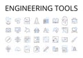 Engineering tools line icons collection. Scientific equipment, Technology devices, Computing machinery, Manufacturing