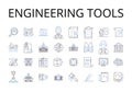 Engineering tools line icons collection. Scientific equipment, Technology devices, Computing machinery, Manufacturing