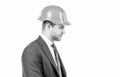 Engineering with value. Profile portrait of engineer. Civil engineer side-face. Construction man