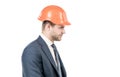 Engineering with value. Profile portrait of engineer. Civil engineer side-face. Construction man