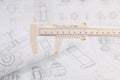 Engineering vernier caliper on paper drawings