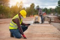 Engineering working outside inspect the concrete road