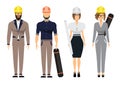 Engineers and architect set with civil engineering construction workers and surveyor flat vector illustration