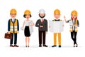 Engineers cartoon characters isolated on white background. Group of Technicians, builders, mechanics and work people
