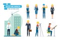 Engineers cartoon set with construction workers, architect, repairman and director.