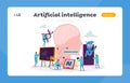 Engineers Characters Create Artificial Intelligence Landing Page Template. Robot Hardware, Software Engineering in Lab