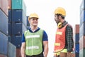 Engineers control containers loading at site