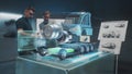 Engineers develop truck using augmented reality hologram Royalty Free Stock Photo