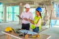 Engineers are discussing at building site Royalty Free Stock Photo