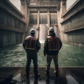 Engineers generate renewable electricity from power generation dam.generative ai