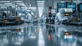 Engineers improve tech in a cleanroom for semiconductors Royalty Free Stock Photo