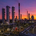 Engineers inspecting a gas refinery at sunset: ensuring safe and efficient operations Royalty Free Stock Photo