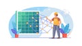 Engineers Installing Solar Panels for Green Energy, vector design Generative AI Royalty Free Stock Photo