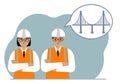 Engineers man and woman make plans in their minds for designing a bridge in an air bubble. The concept of civil Royalty Free Stock Photo