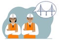 Engineers man and woman make plans in their minds for designing a bridge in an air bubble. The concept of civil Royalty Free Stock Photo