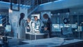 Engineers Meeting in Robotic Research Laboratory: Engineers, Scientists and Developers Gathered Royalty Free Stock Photo