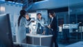 Engineers Meeting in Robotic Research Laboratory: Engineers, Scientists and Developers Gathered Royalty Free Stock Photo