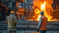 Engineers overseeing the casting of steel