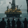 Engineers and staff are working on an oil drilling platform in the middle of the sea.AI generated