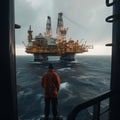 Engineers and staff are working on an oil drilling platform in the middle of the sea.AI generated