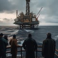Engineers and staff are working on an oil drilling platform in the middle of the sea.AI generated