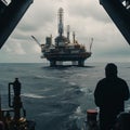 Engineers and staff are working on an oil drilling platform in the middle of the sea.AI generated