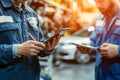 Engineers in Uniform Conducting Inspection Recording Data on Digital Tablets Royalty Free Stock Photo