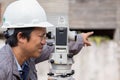 Engineers use tacheometer or theodolite for survey line columns Royalty Free Stock Photo