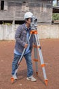 Engineers use tacheometer or theodolite for survey line columns Royalty Free Stock Photo