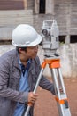 Engineers use tacheometer or theodolite for survey line columns Royalty Free Stock Photo