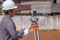 Engineers use tacheometer or theodolite for survey line columns Royalty Free Stock Photo