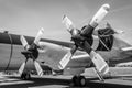 Engines Allison T56-A-14 of the four-engine turboprop anti-submarine and maritime surveillance aircraft Lockheed P-3C Orion. Royalty Free Stock Photo