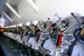 Engines from kart cars line for been inspec