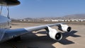 Engines and rotating radar dome of airplane that Americans use to spy on enemies Royalty Free Stock Photo